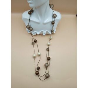 Vintage Lucite Wire Wrapped Beads Faux Pearls on Snake Chain Necklace